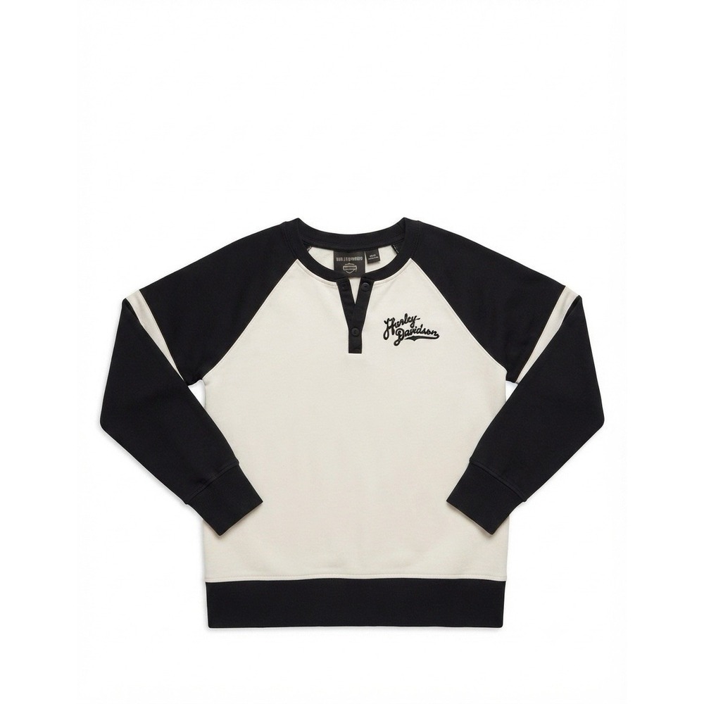 Harley-Davidson Women's Black White Henley Sweatshirt Pullover Large L